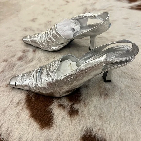Khaite Metallic Leather Slingback Pumps